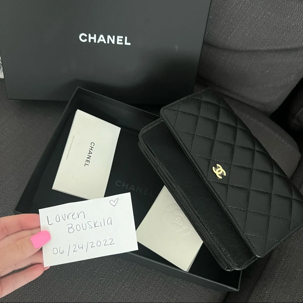 **ON HOLD CHANEL Caviar Quilted Wallet on Chain WOC Black / Gold - Picture 13 of 14